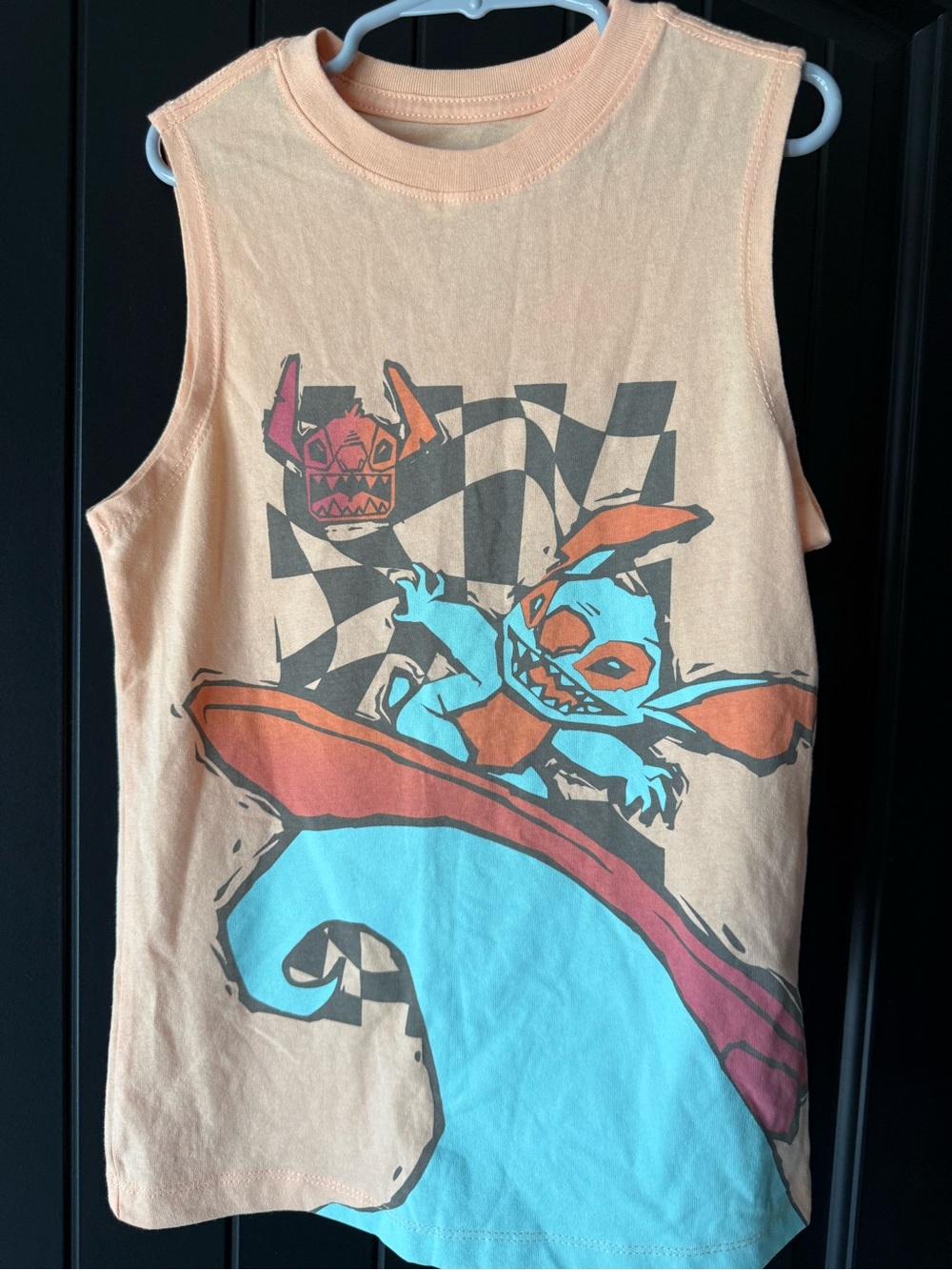 Disney Stitch Graphic Tank Top Surf Skate Style Peach Size S 6/7